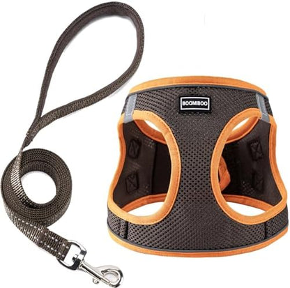 Dog Harness with Leash Set, Step-in Adjustable Puppy Pet Vest, Brown XXS by BOOMIBOO