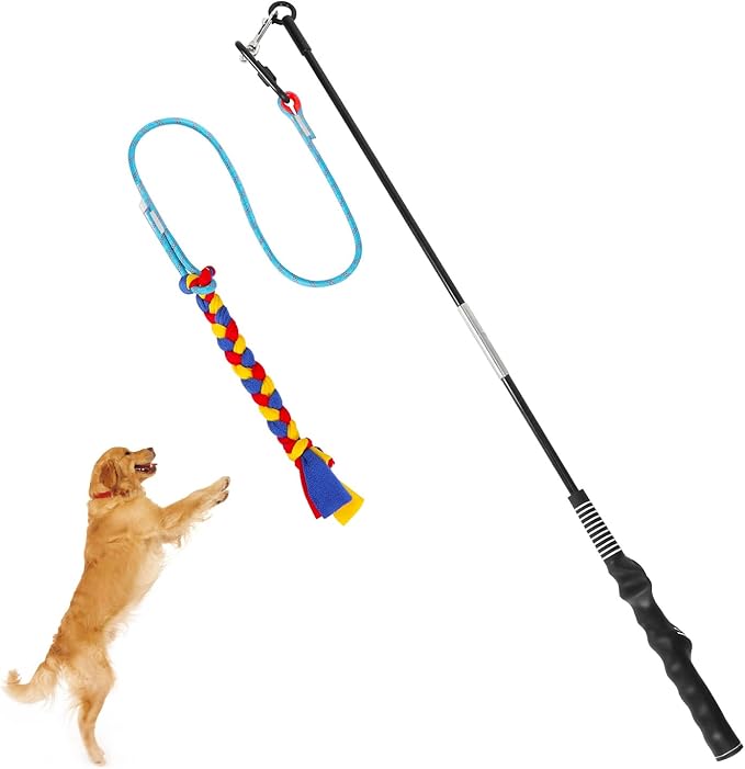 Flirt Pole for Dogs Interactive Dog Toys, Dog Flirt Pole with Removable Traction Rope and Cotton Rope Lure for Large Medium Small Dogs, Indoor Outdoor Chase Training Exercise (35 inch)