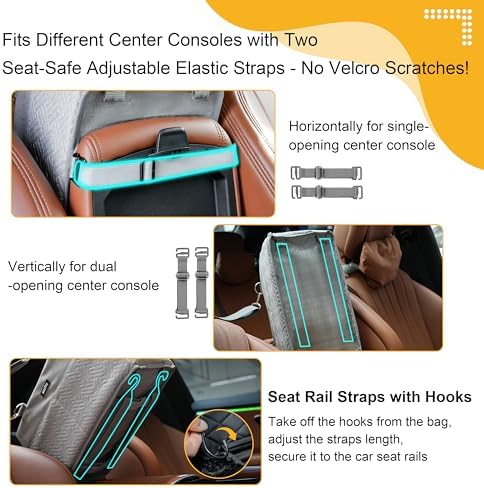 Console Dog Car Seat for Small Dogs Cats Up to 11lbs, Anti-Collapse Pet Armrest Booster Seat with Soft Pillow,Non-Slip Seat Rails Hooks & Safety Belt, Portable Car Accessories for Pets Travel - Image 4