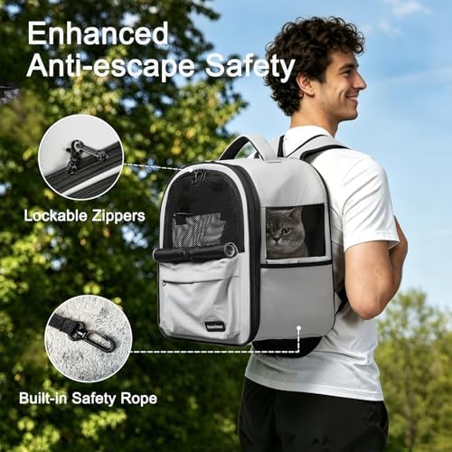 Cat Carrier Dog Backpack Carrier with Anti-Collapse Bottom (Light Gray) - Image 6
