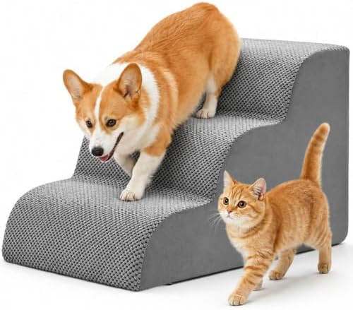 DUMOS Dog Stairs for Small Dogs and Cats, 3-Step Curved Pet Dog Steps, Grey by DumosLifestyle