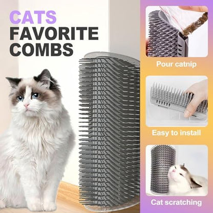 2 Pack Cat Corner Self Groomer, Wall Mounted Grooming Brush for Cats Face Scratcher and Massager Comb for Shedding Interactive Rubbing Tool with Catnip for Indoor Cats - Image 3