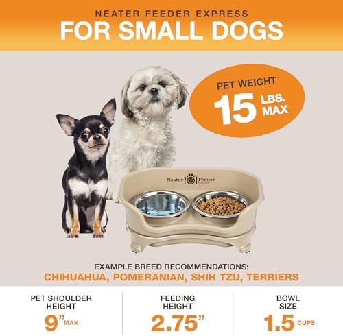 Neater Feeder Express Mess Proof Dog Bowls Elevated for Small Breeds Under 15 Lb, Made in USA, No Spill Raised Dog Food Bowl Stand, Stainless Steel Food and Water Bowl Set, Feeding Station, Almond - Image 2