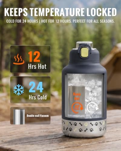 GiNT 37oz / 1.1L Insulated Dog Water Bottle with Carrying Case, Dark Grey - Image 2