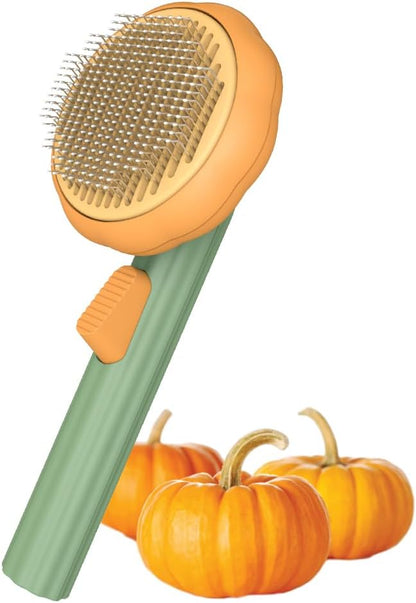 Pumpkin Cat Brush, Gentle Self Cleaning Pet Brush with Release Button for Cats and Dogs, Easy to Remove Loose Hair Daily Grooming Tool During Shedding Season