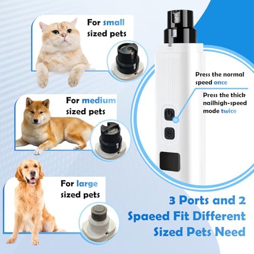 Dog Nail Grinder, Electric Pet Nail Grinder with 2 Speed Digital USB Rechargeable Dog Nail Trimmer Nail Claw Clippers with LED Lighting Quiet Paws Grooming for Medium Small Dogs Pet - Image 2
