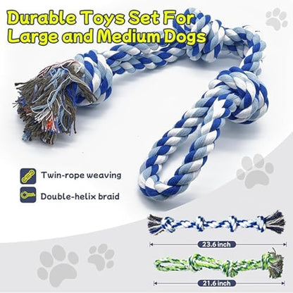 Rocfish [5 Pack] Dog Rope Toys for Aggressive Chewers, Nearly Indestructible Tug of War Toys for Large & Medium Dogs, 100% Cotton, Teeth Cleaning Chew Rope, Heavy Duty Tug of War Dog Toy for Boredom - Image 2