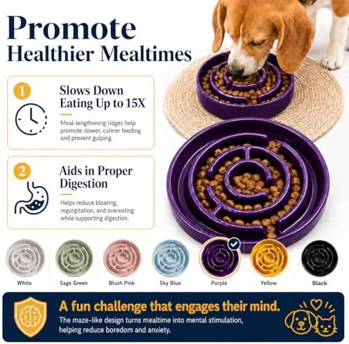 Ceramic Slow Feeder Dog Bowl, 1.5 Cup Puzzle Dish for Small Medium Dogs - Image 2