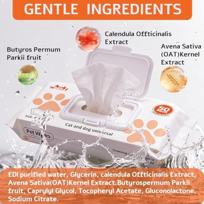 Pet Grooming Wipes, Jumbo Size 8" x 9", Lick-Safe, Alcohol-Free Deodorizing Wipes for Dogs & Cats with Sensitive Skin (Unscented, 50 Grooming Wipes) - Image 4