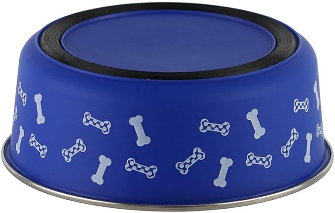Anti-Skid Stainless Steel Dog Bowl with Anti-Skid Base, 32 fl oz | Food & Water Bowl for Small Dogs, Puppies & Cats, | Durable Pet Bowl, Blue Bone Print