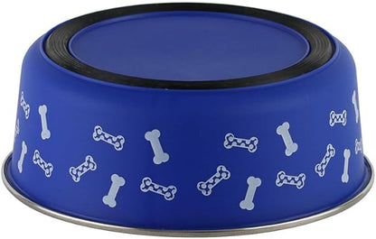 Anti-Skid Stainless Steel Dog Bowl with Anti-Skid Base, 32 fl oz | Food & Water Bowl for Small Dogs, Puppies & Cats, | Durable Pet Bowl, Blue Bone Print