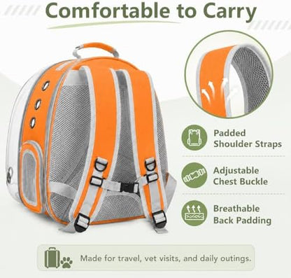 Expandable Cat Carrier Backpack with Bubble Window, Orange - Image 5