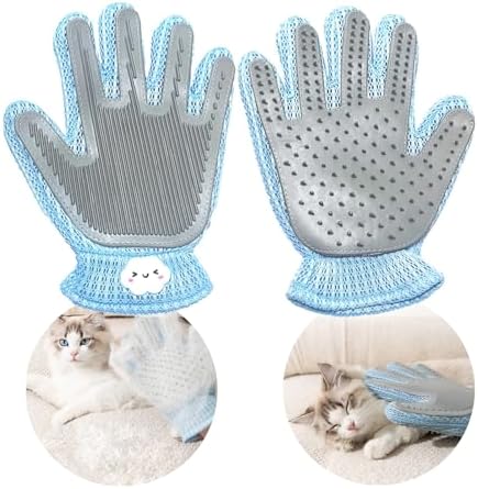 2 Pcs [2-in-1] Pet Hair Removal Gloves - Five Finger Massage Design Pet Beauty Gloves, Suitable for pet dogs and cats to prevent hair tanglings (Blue) by Unknown