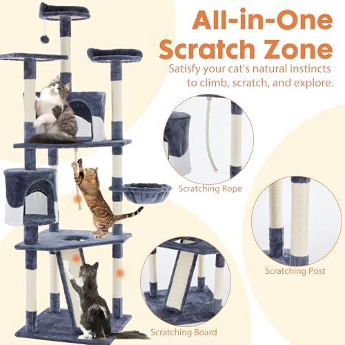 DUMOS Tall 79in Cat Tree Tower with Scratching Posts, Indoor Cats Use - Image 4