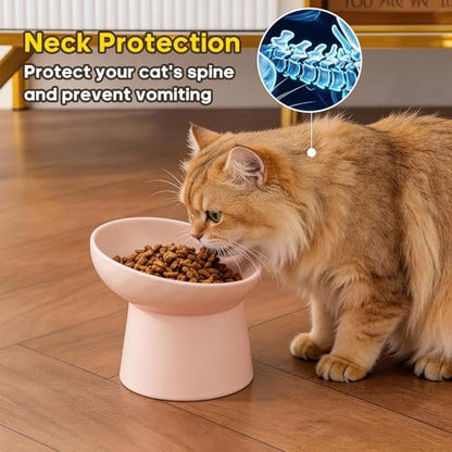 Ceramic Raised Cat Bowls - Elevated Tilted Cat Food and Water Bowls Set, Anti Vomiting and Protect Pets' Spines Pet Feeding Dish for Cats, Dishwasher Microwave Safe (2 x Bowl - Pink) - Image 3