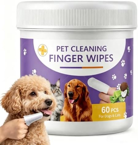 2-in-1 Ear Cleaner Finger Wipes, Dental Wipes- for Dogs & Cats, Clean Wax, Dirt & Odor, Soothing Itchy Ears, Tartar Control & Daily Hygiene, Gentle and Hypoallergenic Ear&Teeth Cleaning Wipes by Unknown