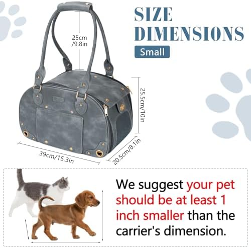 Dog Carrier Purse, Pet Bag Bling Waterproof Premium Leather Pet Travel Portable Bag for Cat and Small Dog Home & Outdoor Small Grey - Image 2