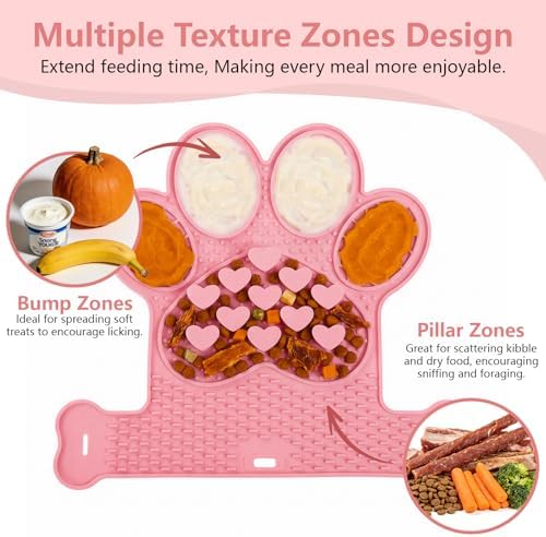 Dog Lick Mat with Suction Cups, Slow Feeder & Enrichment Mat for Dogs & Cats, Silicone Feeding Mat for Wet & Dry Food, Anxiety Relief, Mess-Free Foldable Pocket Design, Pink - Image 2