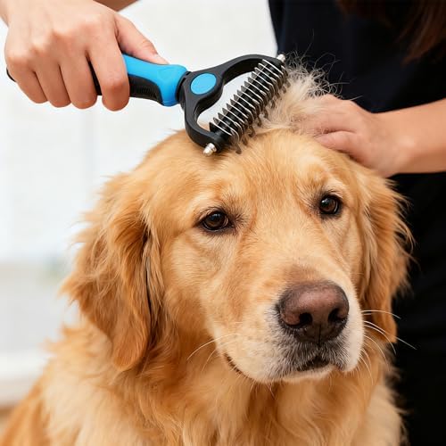 4 Pack Pet Grooming Combo - Blue Deshedding Brush,With Metal Comb,Bath Brush, With Long & Short Stainless Steel Teeth Depilatory Comb For Detangling And Dematting Long, Matted Fur On Cats And Dogs - Image 7