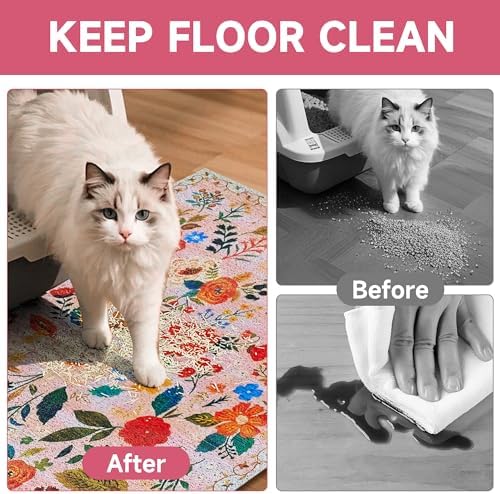 Cat Litter Mat, 24" x 16" Litter Box mat, Upgrade Non-Slip Kitty Litter mat, Traps 100% Litter, Soft on Kitty Paws, Easy Clean for Scatter Control, Bohe cat Food mat, Urine Waterproof - Image 3