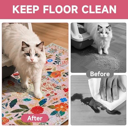 Cat Litter Mat, 24" x 16" Litter Box mat, Upgrade Non-Slip Kitty Litter mat, Traps 100% Litter, Soft on Kitty Paws, Easy Clean for Scatter Control, Bohe cat Food mat, Urine Waterproof - Image 3