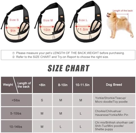 Cuby Pet Sling Carrier for Small Dogs Cats,Drawstring & Zipper Security Hook Triple Design for Pets' Securty Dog Bag,Breathable Travel Puppy Sling Carrier with Adjustable Strap(Beige,L(10-14 lbs)) - Image 3
