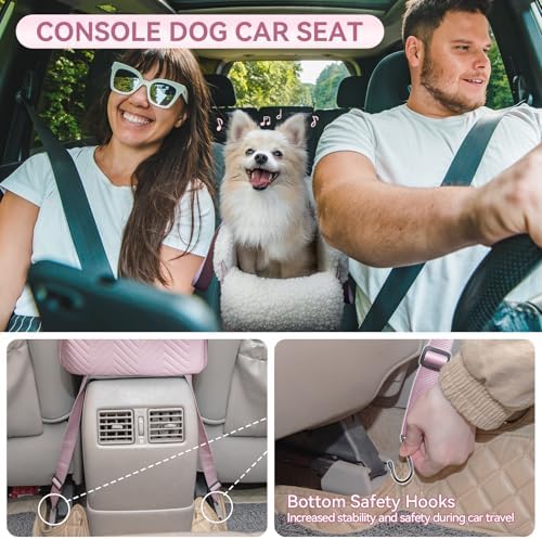PETSFIT Cat Car Seat, Portable Console Dog Car Seat with Safe Protective Hooks, Luxury Pet Car Seat Includes Safety Leash and Storage Pocket for Pets Up to 9 lbs (Pink) - Image 2