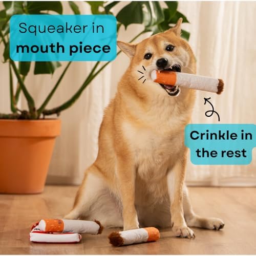 Nestpark Muttboro Doggy Cigs Funny Dog Toys - Parody Plush Squeaky Crinkle Interactive Dog Toy - Hide and Seek Treat Hiding Burrow Puzzle Toy for Stimulating Enrichment Activity - Image 4