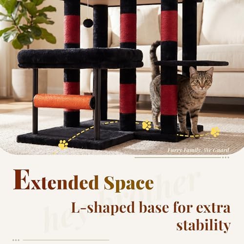 Hey-brother Cat Tree Tower with Stable L-Shaped Widen Base, Condo, MPJ086BR - Image 2