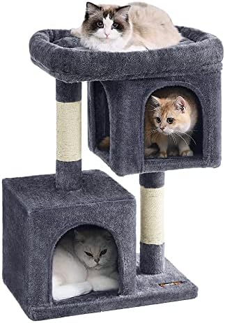 Feandrea Cat Tree, 29.1-Inch Small Cat Tower, Cute Plush Condo, Smoky Gray by FeandreabySONGMICSHOME