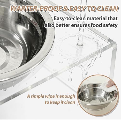 Acrylic&Stainless Steel Dog Bowls,Dog Cat Water Bowl,Acrylicdog Bowl Stands with 2 Removable Stainless Steel Bowls,Pet Feeder Comfortable Mealtime for Dogs & Cats - Image 3
