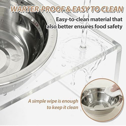 Acrylic&Stainless Steel Dog Bowls,Dog Cat Water Bowl,Acrylicdog Bowl Stands with 2 Removable Stainless Steel Bowls,Pet Feeder Comfortable Mealtime for Dogs & Cats - Image 3
