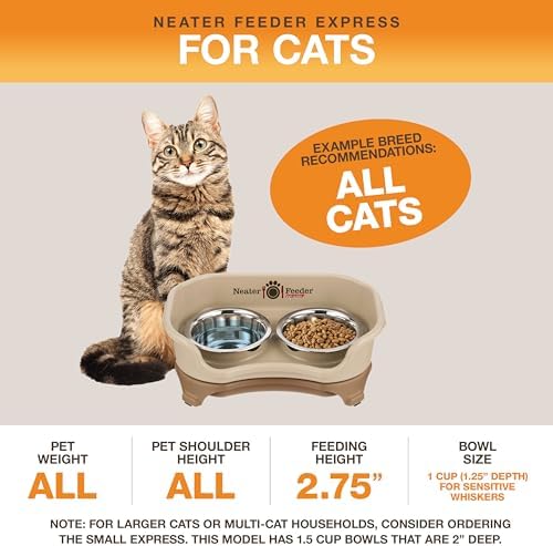 Neater Feeder Express Mess Proof Cat Bowls Elevated, No Spill Feeding Station, Stainless Steel Dishes for Food and Water, Raised Bowls for Indoor Cats, No Fatigue Whisker Friendly Dish, Cappuccino - Image 5