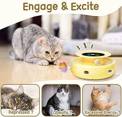 ORSDA Cat Toys 2-in-1 Interactive Cat Toys for Indoor Cats, Automatic Cat Toy Balls, Ambush Feather Kitten Toys with 6pcs Feathers, Dual Power Supplies, Adjustable Speed, Auto On/Off - Image 4