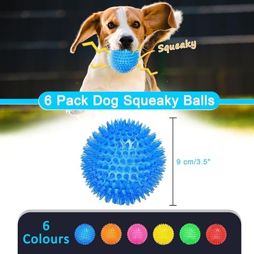 3.5” Squeaky Dog Toy Balls (6 Colors) Dog Toys Spikey Dogs Ball for Aggressive Chewers Heavy Duty Teething Large Medium Durable Dogs Balls - Image 2