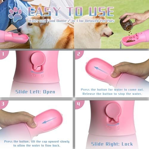 Dog Water Bottle with Food Container, 19Oz Large Capacity Portable Dog Water Bowl Dispenser, Food Grade New Puppy Essentials & Chihuahua Dog Accessories for Hiking Walking Traveling - Image 6