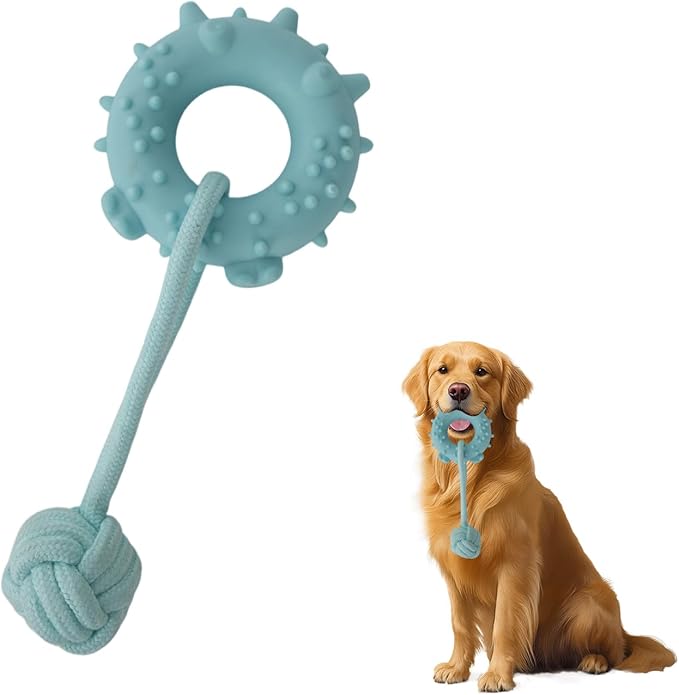 Dog Rope Toy for Medium and Small Dogs Interactive Puppy Toys Tug of War Rope Tether Tug Outdoor Dog Toy 1 Knot Puppy Teething Chew Cotton with PVC Doughnut (Blue)