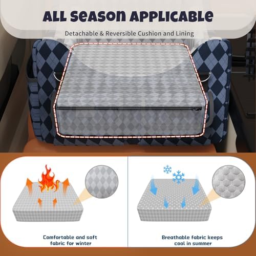 Dog Car Seat for Small/Medium Dogs up to 35lbs, 4-Pocket Storage Memory Foam Dog Booster Seat, Detachable Washable Pet Car Seat with Safety Belt, Outdoor & Indoor Use (Blue/Grey) - Image 3