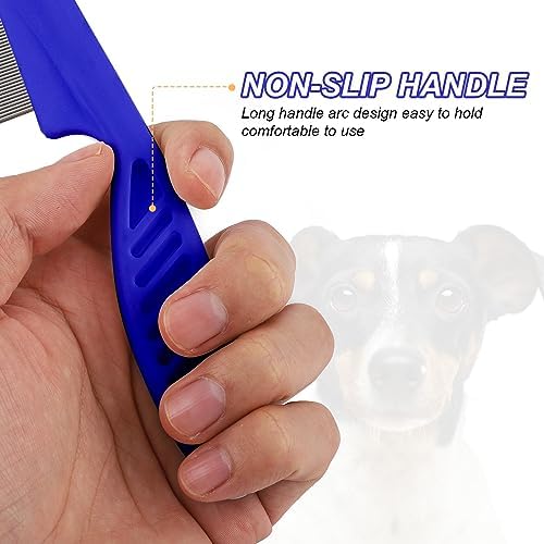 NQEUEPN Pet Hair Comb, 2 in 1 Multifunctional Pet Hair Comb for Grooming and Dehairing, Flea and Tear Stain Removal, Stainless Steel and ABS Material, Pack of 2, Blue - Image 3