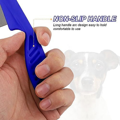 NQEUEPN Pet Hair Comb, 2 in 1 Multifunctional Pet Hair Comb for Grooming and Dehairing, Flea and Tear Stain Removal, Stainless Steel and ABS Material, Pack of 2, Blue - Image 3
