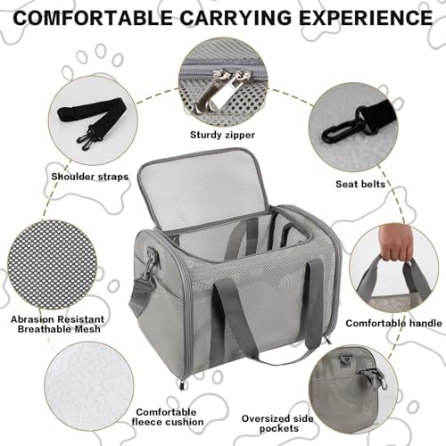 Cat Carrier, Soft-Sided Pet Carrier Bag, Breathable Mesh, Black (Grey, 17 * 11 * 11) - Image 3