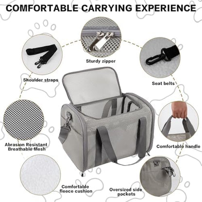 Cat Carrier, Soft-Sided Pet Carrier Bag, Breathable Mesh, Black (Grey, 17 * 11 * 11) - Image 3