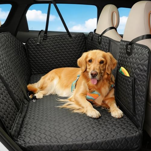 Dog Seat Cover for Back Seat, PU Dog Car Seat Cover Holds 420 lbs, Material Waterproof, Anti Scratch, Easy to Use and Clean, Hard Bottom Back Seat Extender for Dogs, Comfortable Car, SUV, Truck by Pawccoli