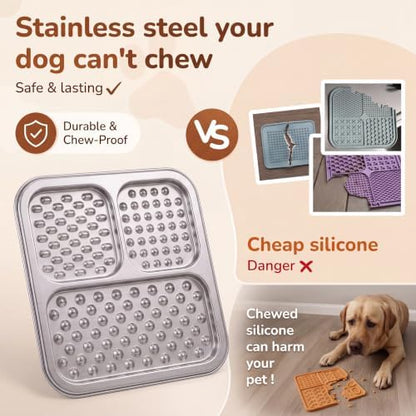 2 Pack - Stainless Steel Lick Mat for Dogs & Cats, Large Non-Slip Slow Feeder Pad with Suction Cups, Chew-Proof Dog Licking Mat for Anxiety Relief, Bathing & Grooming Time - Image 2
