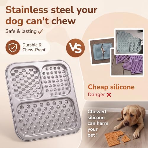 Stainless Steel Lick Mat for Dogs & Cats, Large Non-Slip Slow Feeder Pad with Suction Cups, Chew-Proof Dog Licking Mat for Anxiety Relief, Bathing & Grooming Time - Image 2