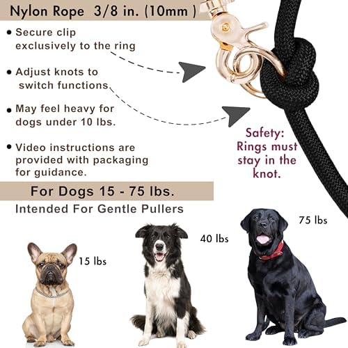 Hands Free Dog Leash, Waist Leash for Dog Walking, Crossbody, Multifunctional, Black Dog Lead, Running, 2 Dogs, Dual Handle, Dog Training, Adjustable Lead 4.3ft - 7.5ft, 3/8" (10mm) Diameter. - Image 4