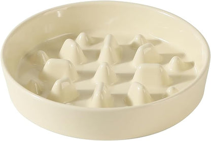 Ceramic 1.6 Cup Dog Bowl Slow Feeder, 8.2 inch Slow Pet Food Dish for Medium and Large Dog, Stop Bloat, Preventing Choking(Single Bowl, Light Yellow)