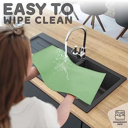 Dog Food Mat - 24x15 Raised Edges Dogs Mat for Food and Water Prevent Spill, Waterproof Cat Food Mats Protect Floors, Easy Clean Dog Bowl Mats for Food and Water, Silicone Pet Feeding Placemats Green - Image 7
