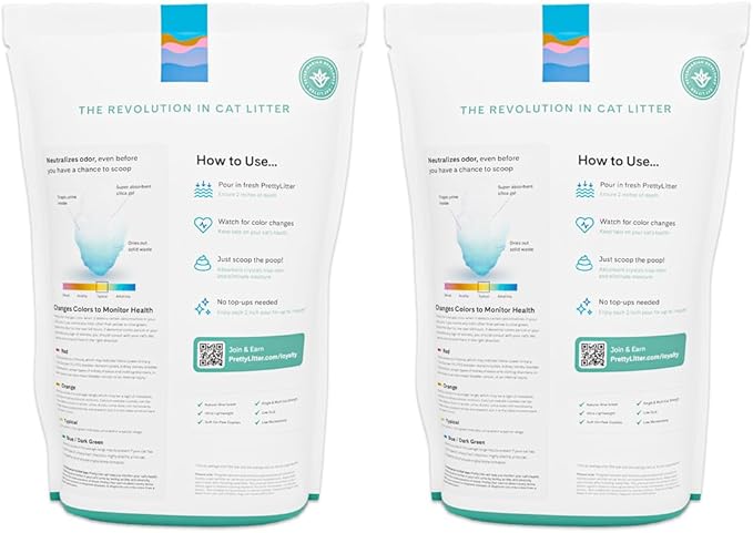 PrettyLitter Health Monitoring Cat Litter (Calm Aloe, Non Clumping) | Lightweight & Low Tracking, Color Changing Silica Gel Crystals, Advanced Odor Control — 6 Lbs, Pack of 2 (Up to 2 Month Supply)