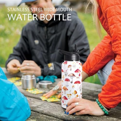 32oz Mushroom Stainless Insulated Aater Water Bottle with Straw,Mushroom Gym Hiking Sports Coffee Mug Cup Water Bottles,Mushroom Themed Gifts for Women,Mushroom Decor Stuff Accessories - Image 6